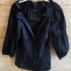 Bebe Black Cotton Ruffled Blouse Peasant Size M